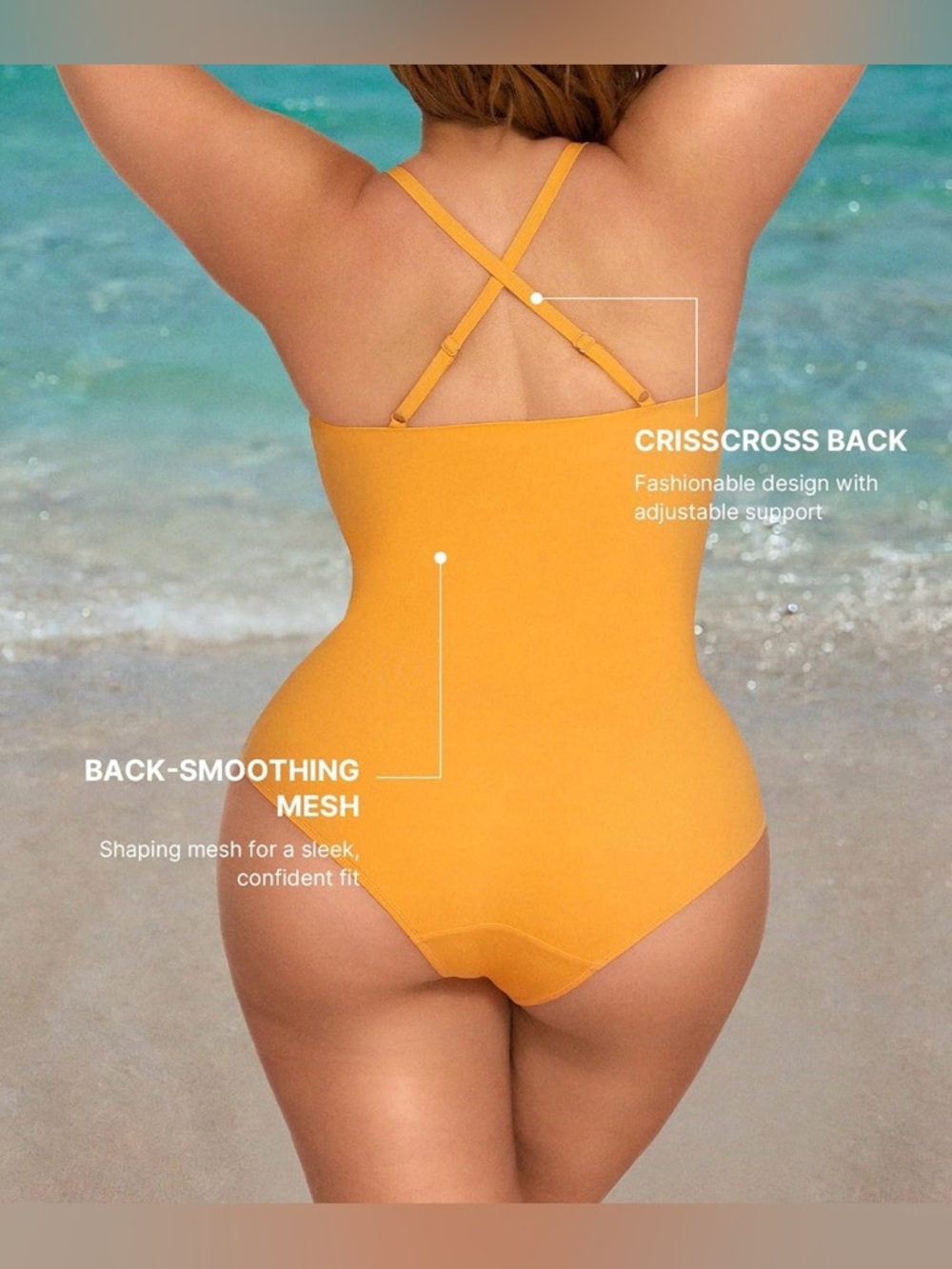 SHAPELLX Tummy Control Slimming One Piece U-Ring Shapewear W/Ruched Waist - Picture 3 of 9